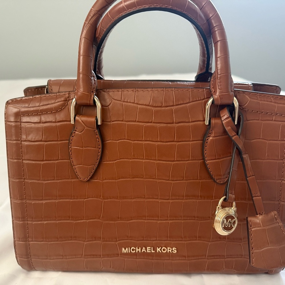 Michael Kors Zoe Brown Satchel with Crocodile Embossed Leather